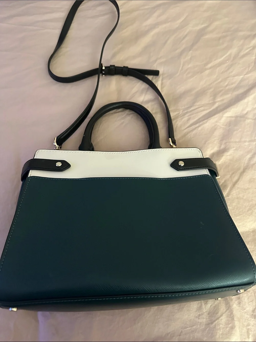 kate spade Teal and White Leather Top-Handle Satchel